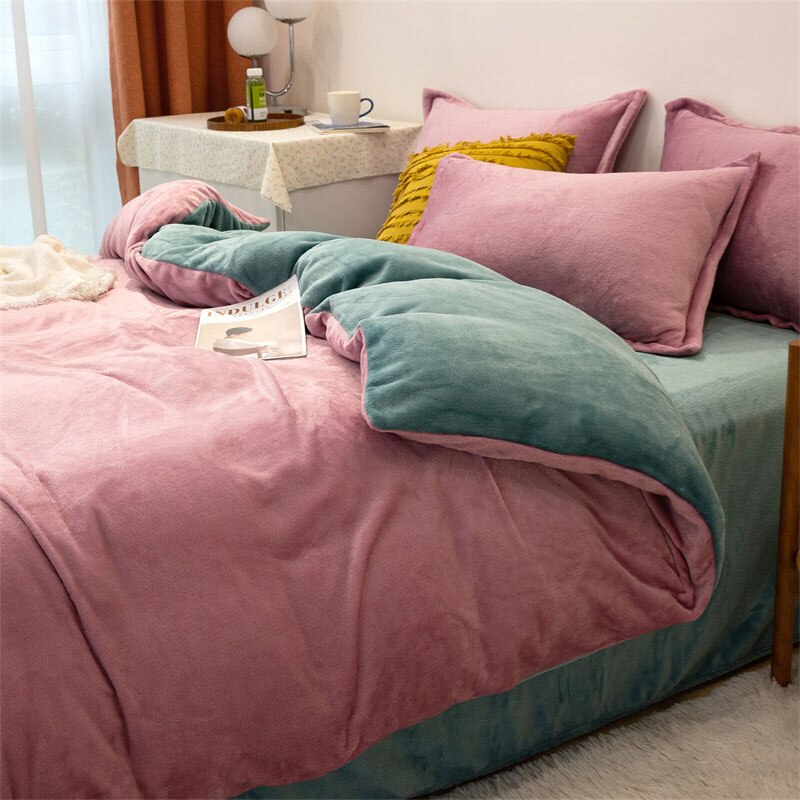 Qfdian Winter Warm Duvet Cover Queen Size Bed Coral Fleece Quilt Cover King Size Bed Flannel Comforter Case Flannel Blanket Bedding