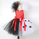 Qfdian halloween decorations halloween costumes Black White Cruella Costumes for Girls Dalmatians Tutu Dress for Kids Villian Cruella De Vil Halloween Outfit Children Clothes