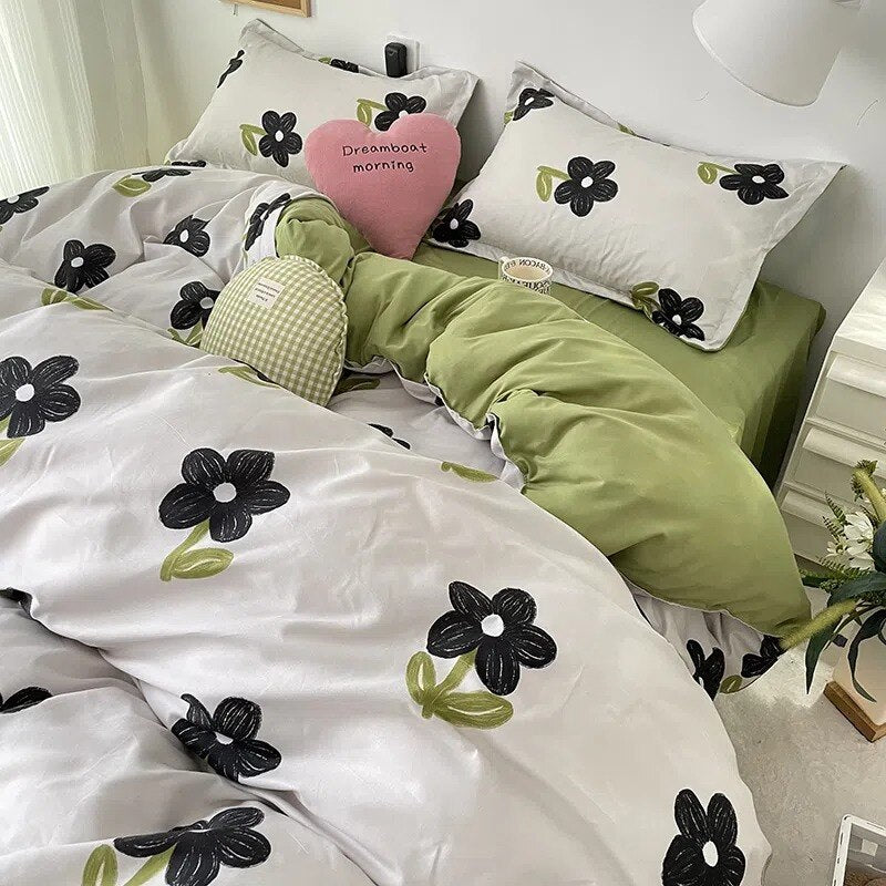 Duvet Cover Set Flat Sheet with Pillowcases 2023 New Twin Full Size Boys Girls Bed Linen Cute Cartoon Bedding Kit