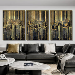 Black Golden Wall Art Canvas Painting Abstract  Lines Artwork Tiger Lions Elephant Animal Poster Prints Pictures For Home Decor