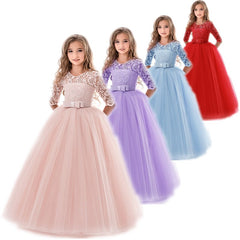 QFDIAN New Brand Flower Girls Dress Teenager Princess Wedding Party Kids Dresses for Girls Children Clothing 10 11 12 13 14 years