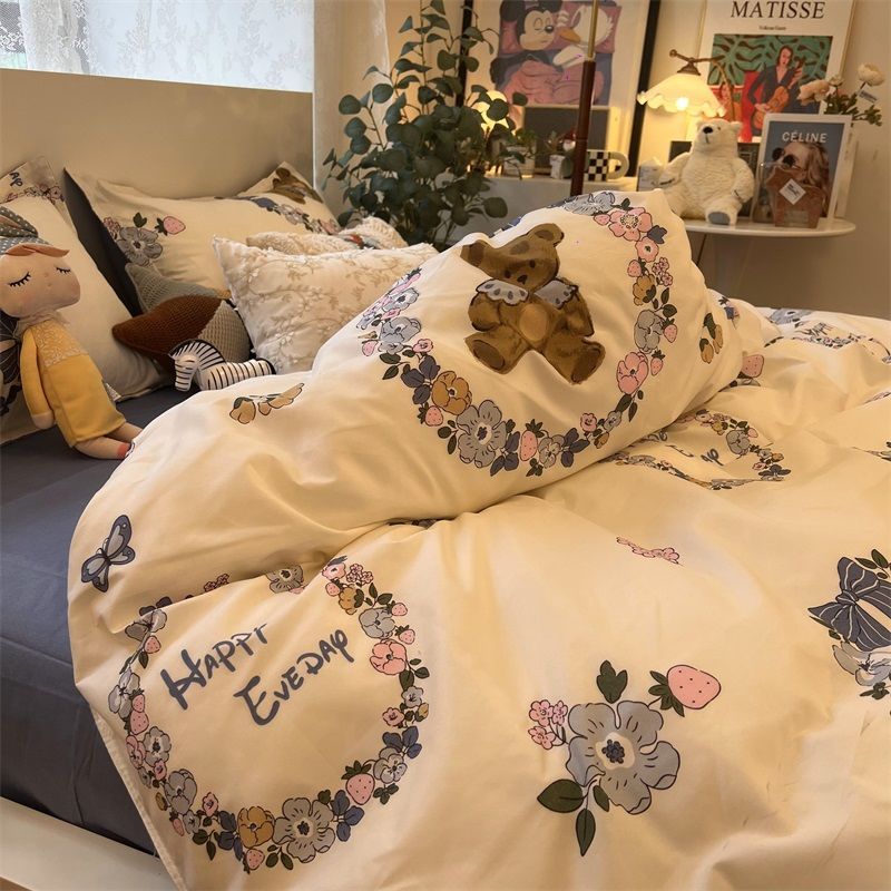 Cute Cartoon Bedding Set Spring Summer New Duvet Cover Flat Sheet Pillowcase Boys Girls Gift Twin Single Queen Size Bed Linens