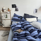 Classic Stripes Bedding Set Soft Pure Cotton Breathable Flat Sheet Duvet Cover Pillowcases Single Queen Size Dormitory Bed Linen