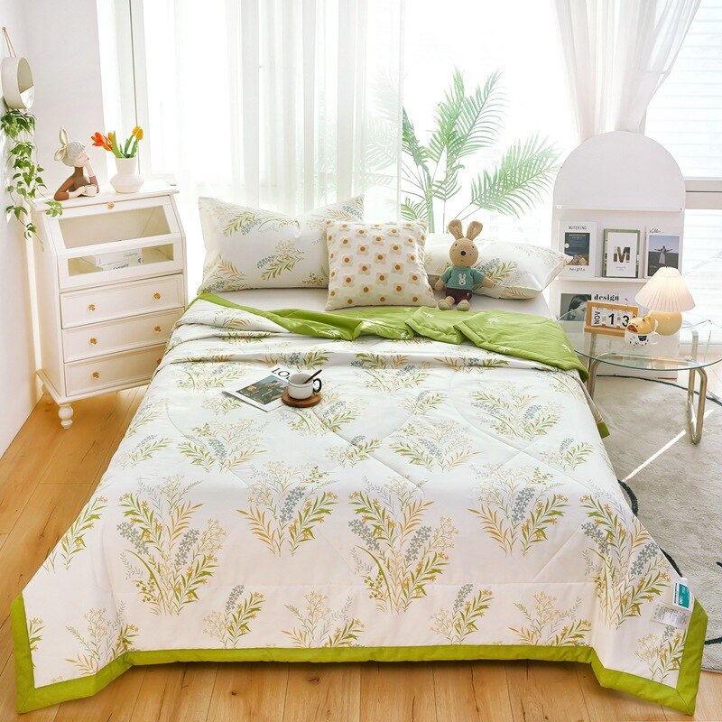 Floral Summer Quilt Cotton Material Washable Air-conditioning Cool Comforter Breathable Blanket Single Double Thin Bed Cover