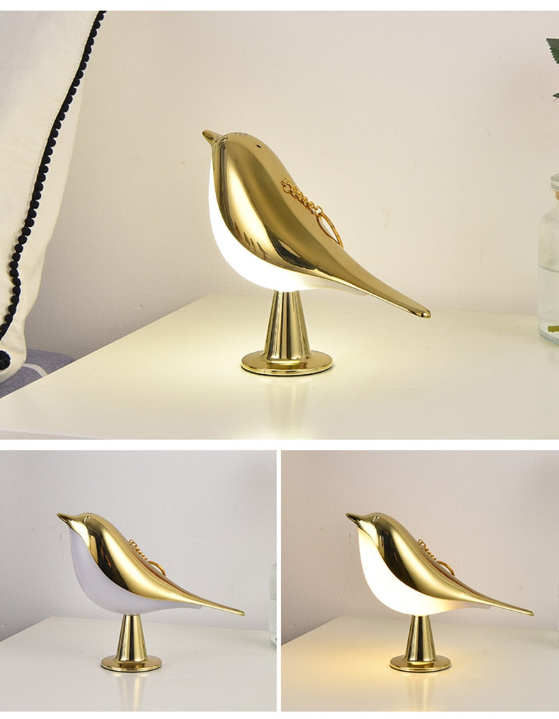 3 Colors Bedside Lamp Creative Touch Switch Wooden Bird Night Lights Dimming Brightness Bedroom Table Reading Lamp Decor Home