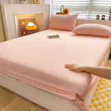 Washed Cotton Mattress Covers with Elastic Band Solid Color 1pc Fitted Sheet Soft Comfort Mattress Protector Queen King Size Bed