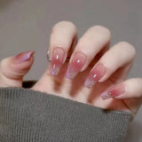 24PCS/Box 2023 New Artificial Nails With Glue Milky White Pink Gradients Long Ballet Full Cover Acrylic Nail Stick Fake Nail Tips