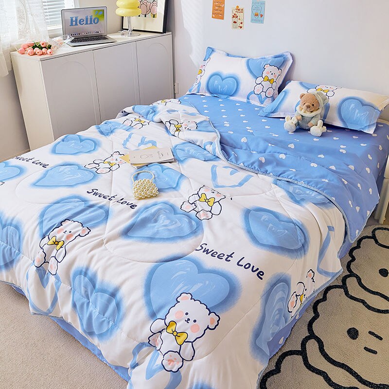 Qfdian Princess Style Summer Quilts Washable Floral Cartoon Single Double Queen Blanket Bedspread Air Conditioning Girls Boys Comforter