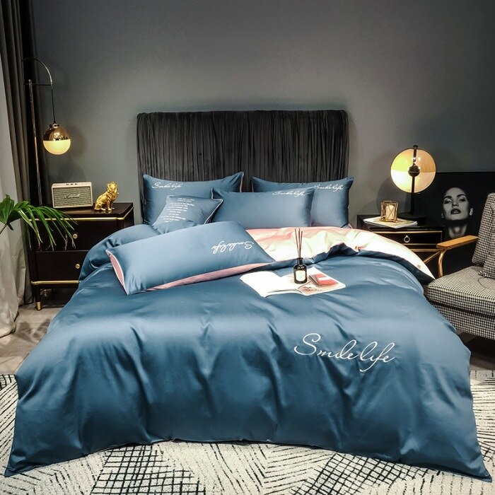 High End Skin Friendly Bedding Set Queen Luxury Embroidery Duvet Cover Set with Flat Sheet Simple Durable King Size Bedding Sets