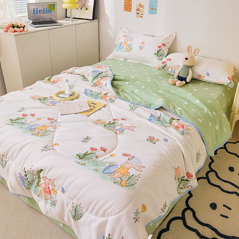 Qfdian Princess Style Summer Quilts Washable Floral Cartoon Single Double Queen Blanket Bedspread Air Conditioning Girls Boys Comforter