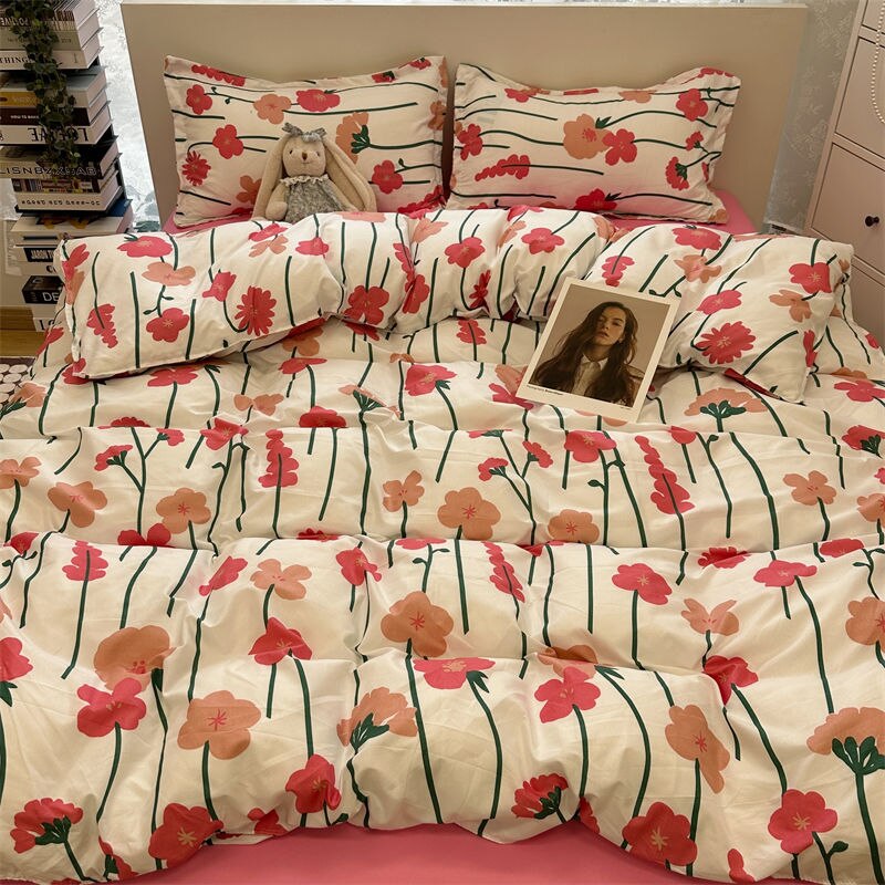 Cute Panda Bedding Set 2023 New Spring Summer Duvet Cover Flat Sheet Pillowcase Soft Dormitory Bedroom Single Queen Bed Linens