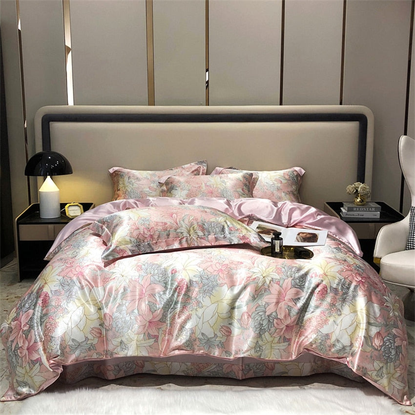 4 Pieces 100% Mulberry Silk Bedding Hotel Luxury Duvet Cover Bed Sheets Pillowcases Soft Smooth Fitted Bedsheet Bed Cover Sets