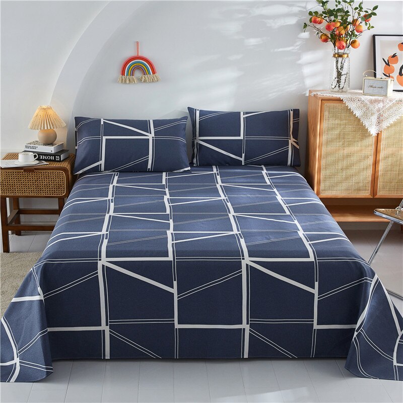 Qfdian Fashion Colorful Plaid Print Bed Sheet Set 100% Cotton Skin-friendly Single Double Bedsheet Sets Home Flat Sheet Pillow Covers