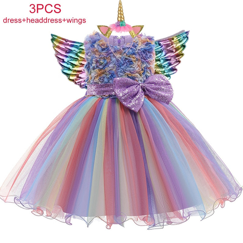 Qfdian halloween decorations halloween costumes halloween gift Halloween Unicorn Kids Dresses For Girls Baby Child Costume Birthday Wedding Evening Ball Gown Halloween Christmas Vestidos 2 to 10 Years