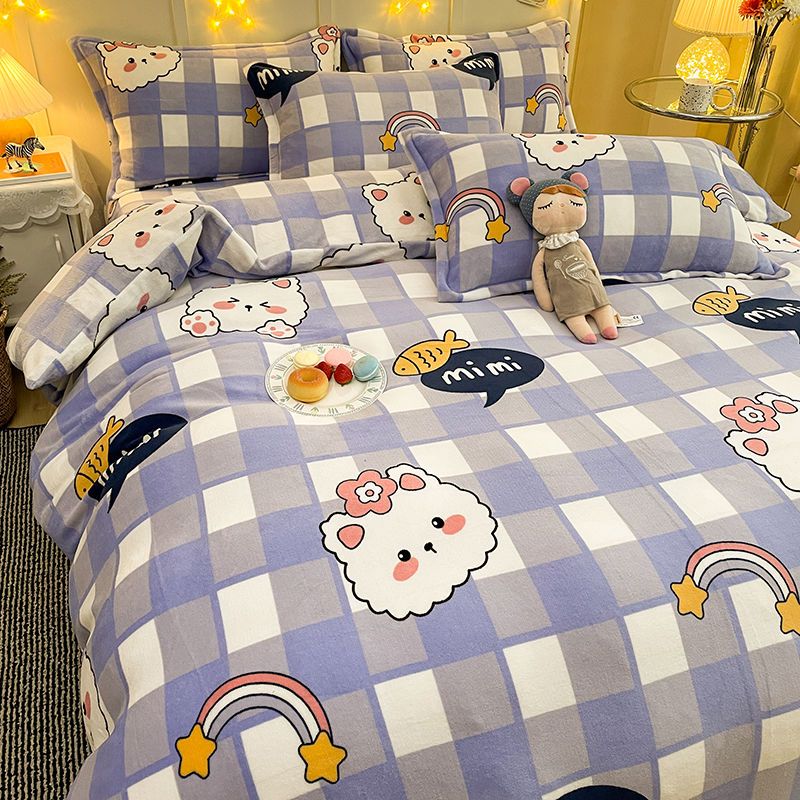 Warm Bedding Set Short Plush Soft Duvet Cover Flat Sheet Pillowcases Twin Queen Size Bed Linen Boys Girls Cute Home Textile