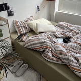 Classic Stripes Bedding Set Soft Pure Cotton Breathable Flat Sheet Duvet Cover Pillowcases Single Queen Size Dormitory Bed Linen