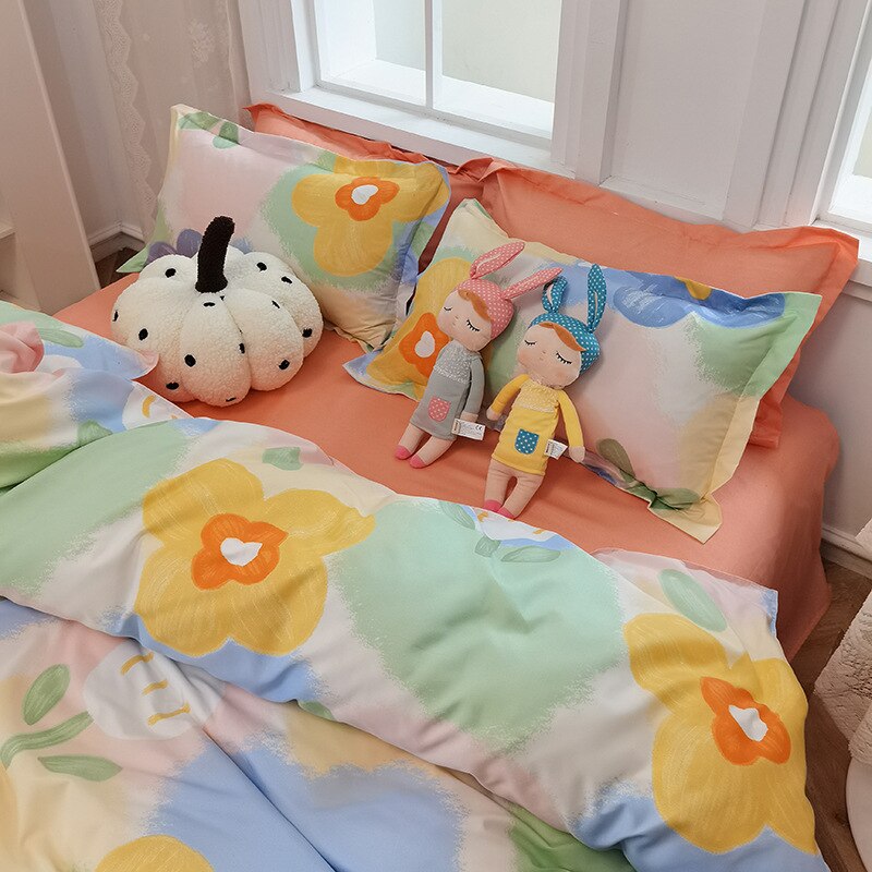 Cute Rabbit Bedding Set Carrot Soft Full Queen Size Boys Girls Duvet Cover No Filler Flat Sheet Pillowcases Kids Home Textile