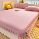 Washed Cotton Mattress Covers with Elastic Band Solid Color 1pc Fitted Sheet Soft Comfort Mattress Protector Queen King Size Bed