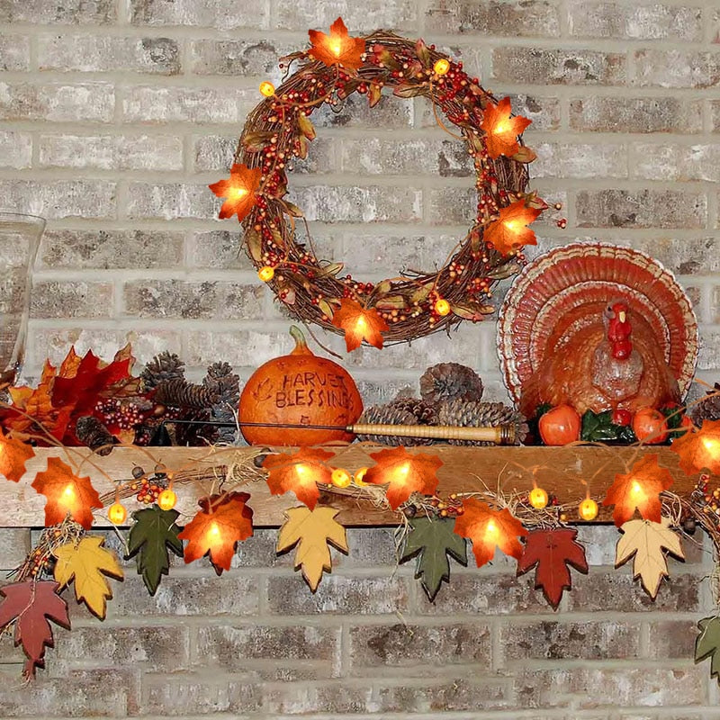 Qfdian halloween decorations halloween costumes halloween gift10/20Leds Pumpkin Maple Leaves Light String Fall Garland Battery Powered Indoor Outdoor Garden Halloween Thanksgiving Home Decor