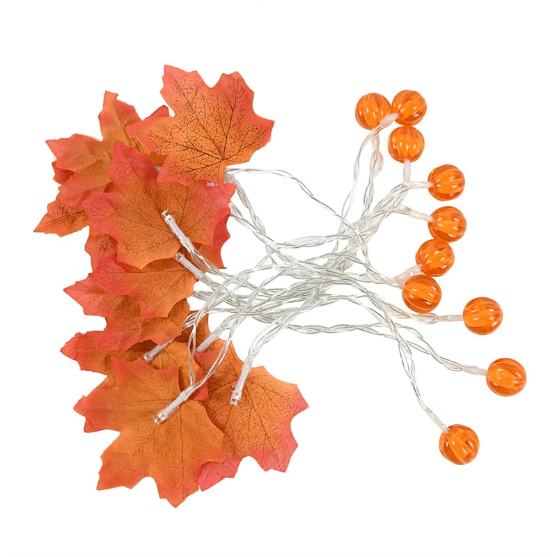 Qfdian halloween decorations halloween costumes halloween gift10/20Leds Pumpkin Maple Leaves Light String Fall Garland Battery Powered Indoor Outdoor Garden Halloween Thanksgiving Home Decor