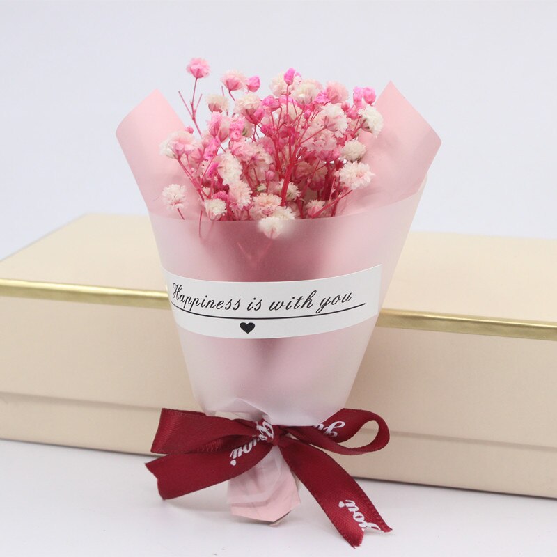 Qfdian Party decoration 5pcs Artificial Flower Valentine's Day Gifts Mini Gypsophila Bouquet  Box with Gift Immortal Soap Flower Wedding Gift for Guests