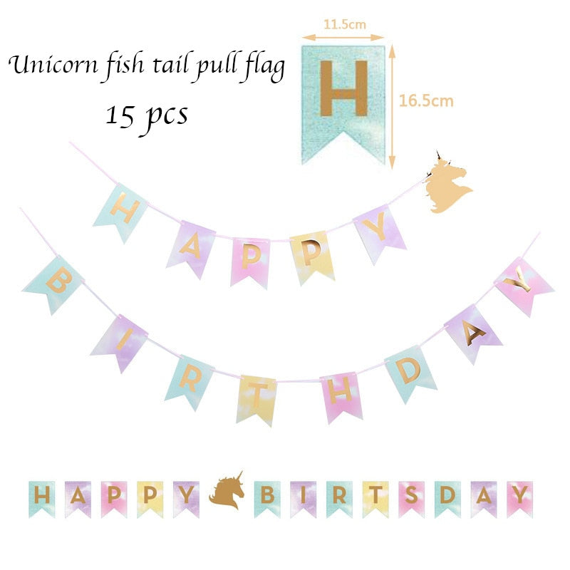 Qfdian Party decoration hot sale new Kids Birthday Party Decoration Kits Happy Birthday Banner Shark Flag Bunting Ballet Girl Unicorn Kindergarten Baby Shower Decor