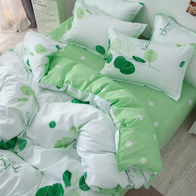 Ins Pastoral Style Green Floral Duvet Cover With Pillow Case Princess Bed Sheet Kids Girls Bedding Set King Queen Cute Kawaii