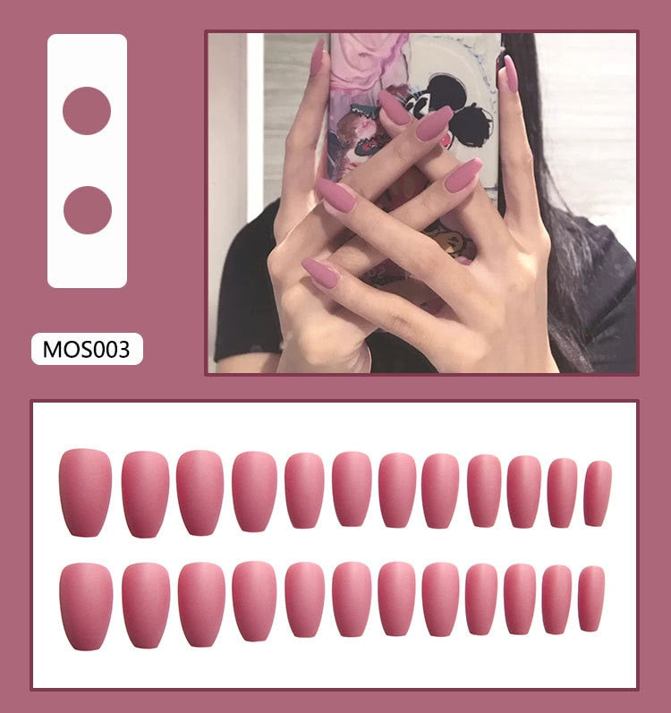 24Pcs/Box Red Ballerina Fake Nails Press On Nial Art Tips False Nails Press On Nails Coffin Artificial Nails