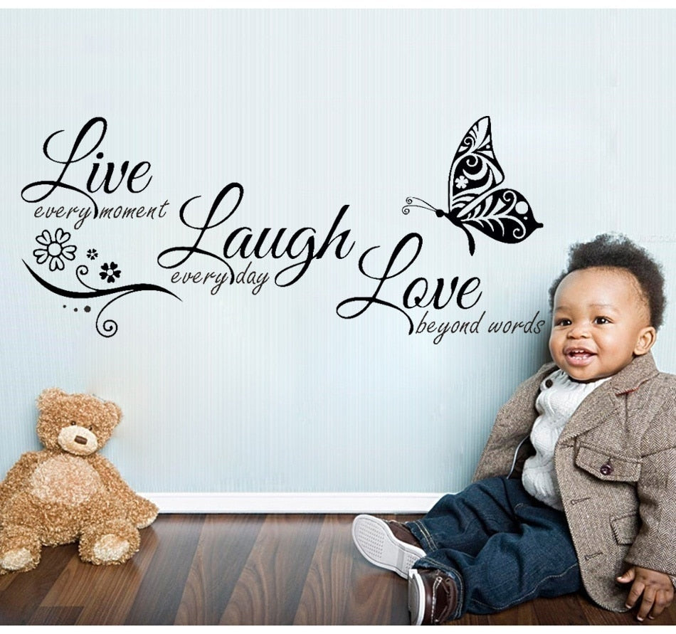 Live Laugh Love Butterfly Flower Wall Art Sticker Modern Wall Decals Quotes Vinyls Stickers Home Decor Living Room