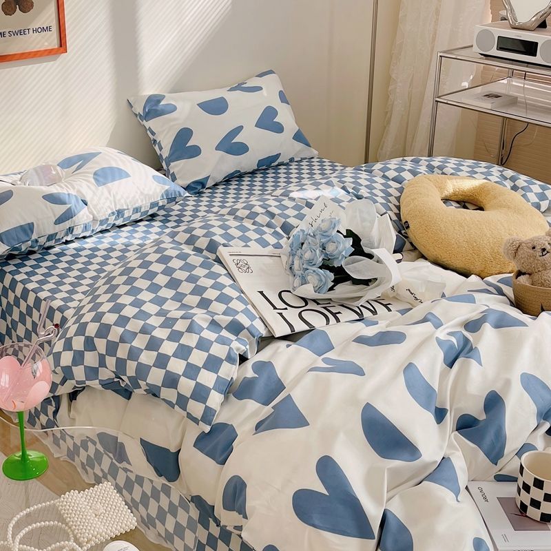 Soft Bedding Set Ins Style Twin Queen Size 2023 New Washable Duvet Cover Pillowcases Sheet for Boys Girls Dormitory Home Textile