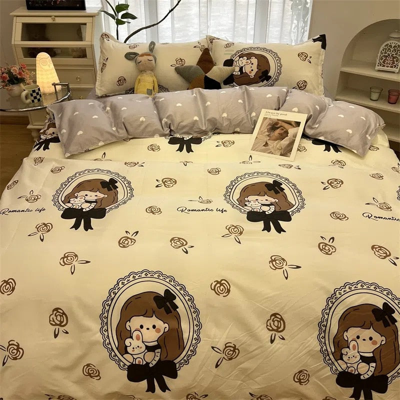 Ins Style Bedding Set for Boys Girls Single Queen Size Bed Linen Duvet Cover Pillowcase No Fillings Floral Home Textile