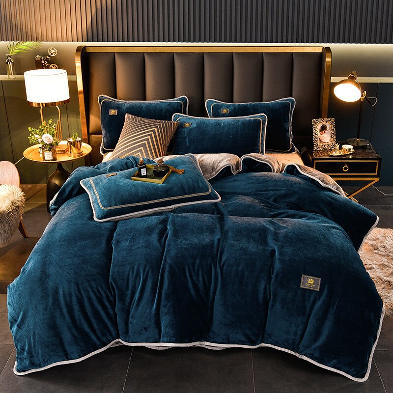 Luxury Milk Fleece Supper Ultra-thick Bedding Set Queen Size High End Warm Winter Duvet Cover Set Warmth Comforter Bedding Sets