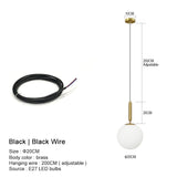 Nordic LED Pendant Lights Dining Room Bedroom Glass Ball Chandelier Restaurant Decor Bedside Black Hanging Lamp Kitchen Fixtures