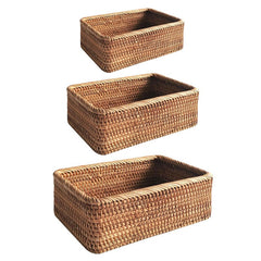 Qfdian home decor hot sale new Hand-woven Rattan Wicker Basket Fruit Tea Snack Bread Basket Cosmetic Rectangular Storage Box Household Kitchen Supplies