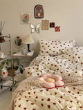 2023 NEW Red Love Patter  100% Cotton Girl's HomeTextile Duvet Cover and Bedsheet Quilt Cover Soft Luxury Bedding Set Ins Fashion