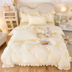 Korean Princess Duvet Cover Set Simple Solid Color Bedding Set Lace Ruffles Bed Skirt Sheets Gilr Quilt Cover Full Queen Size