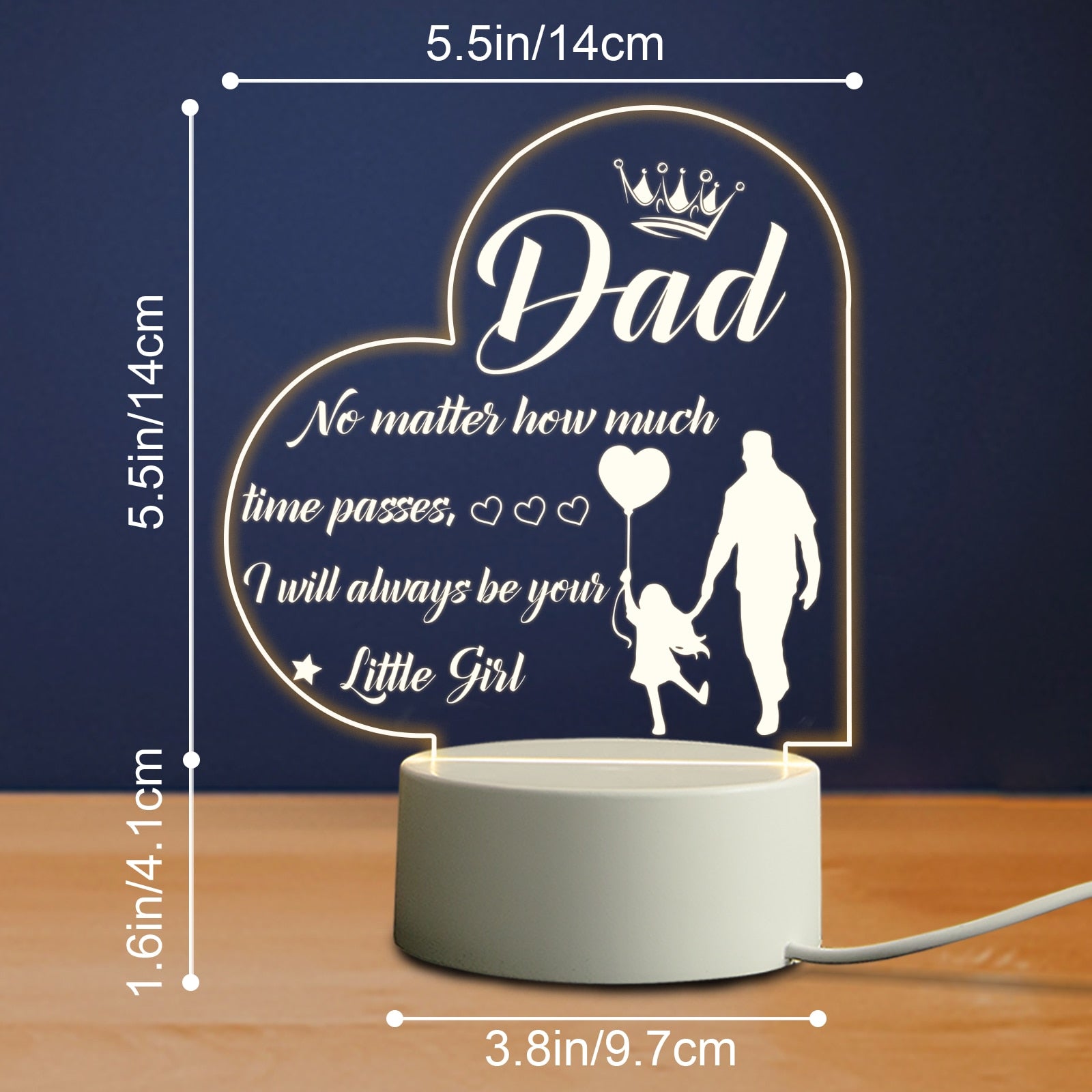 Qfdian father's day gifts Birthday Thanksgiving Gifts for Dad from Daughter Son Personalized Acrylic 3D LED Night Light Bedroom Decoration