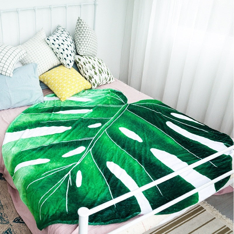 Qfdian Super Soft Giant Leaf Blanket Home Decor Flannel Gloriosum Leaf Blankets for Beds  Sofa Cozy Beach Blankets Towel Manta Cobertor