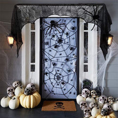 Qfdian halloween decorations halloween costumes halloween gift Halloween Bat Table Runner Black Spider Web Lace Tablecloth Fireplace Curtain for Halloween Party Decoration Horror House Props