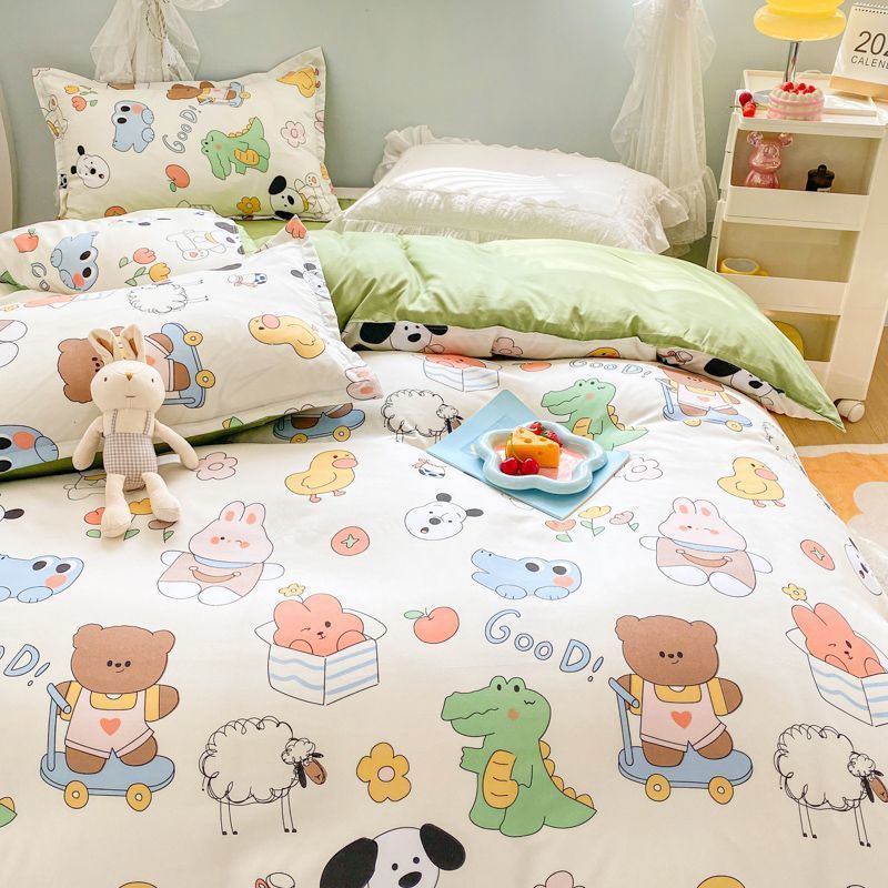 Dinosaur Bedding Set Kawii Boys Girls Duvet Cover Flat Sheet Pillowcase New Single Queen Bed Linen Soft Kids Home Textile