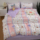 INS Cartoon Rabbit Bedding Set Strawberry Flower Quilt Cover For Kids Girls Bedspread Decor Home Single Double Size