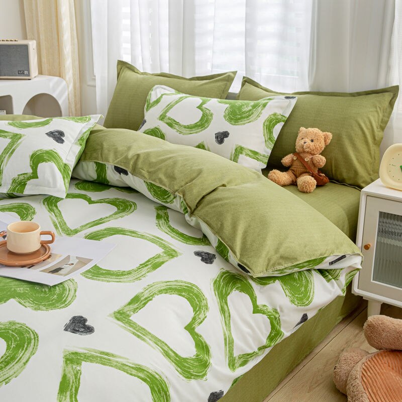 Green Sweetheart Bedding Set Carrot Soft Full Queen Size Boys Girls Duvet Cover No Filler Flat Sheet Pillowcases Home Textile
