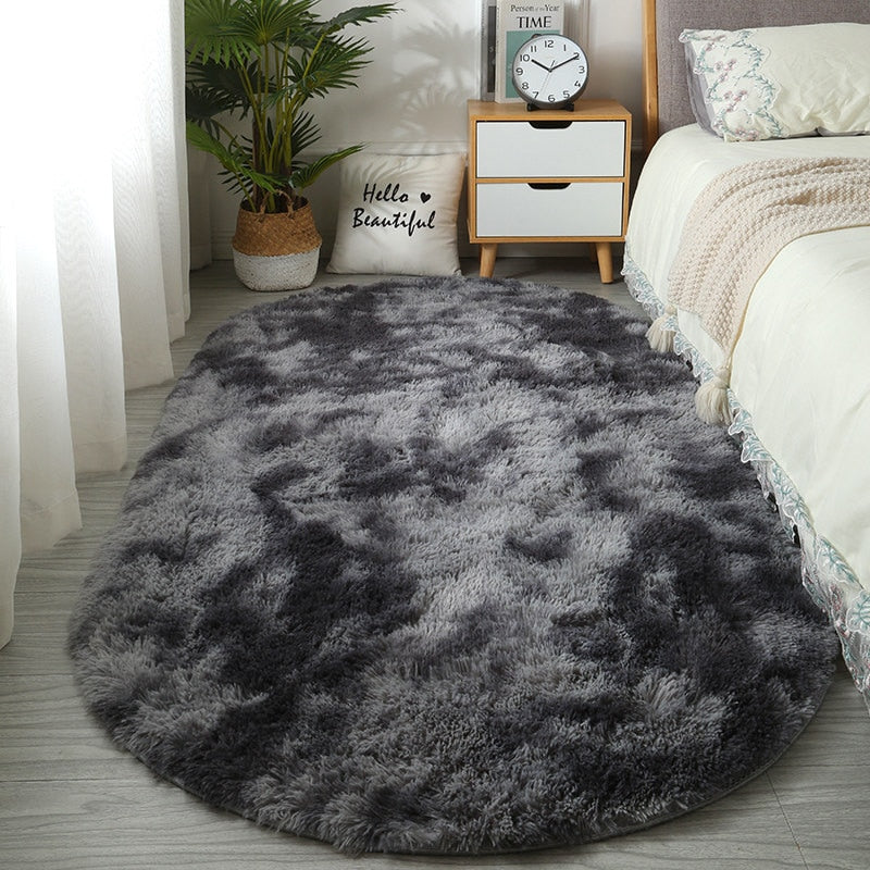 Oval Carpet Home Living Room Bedroom Carpet Large Size Rugs Plush Fluffy Carpet Home Decor Bedside Thickened Tie Dye Carpet