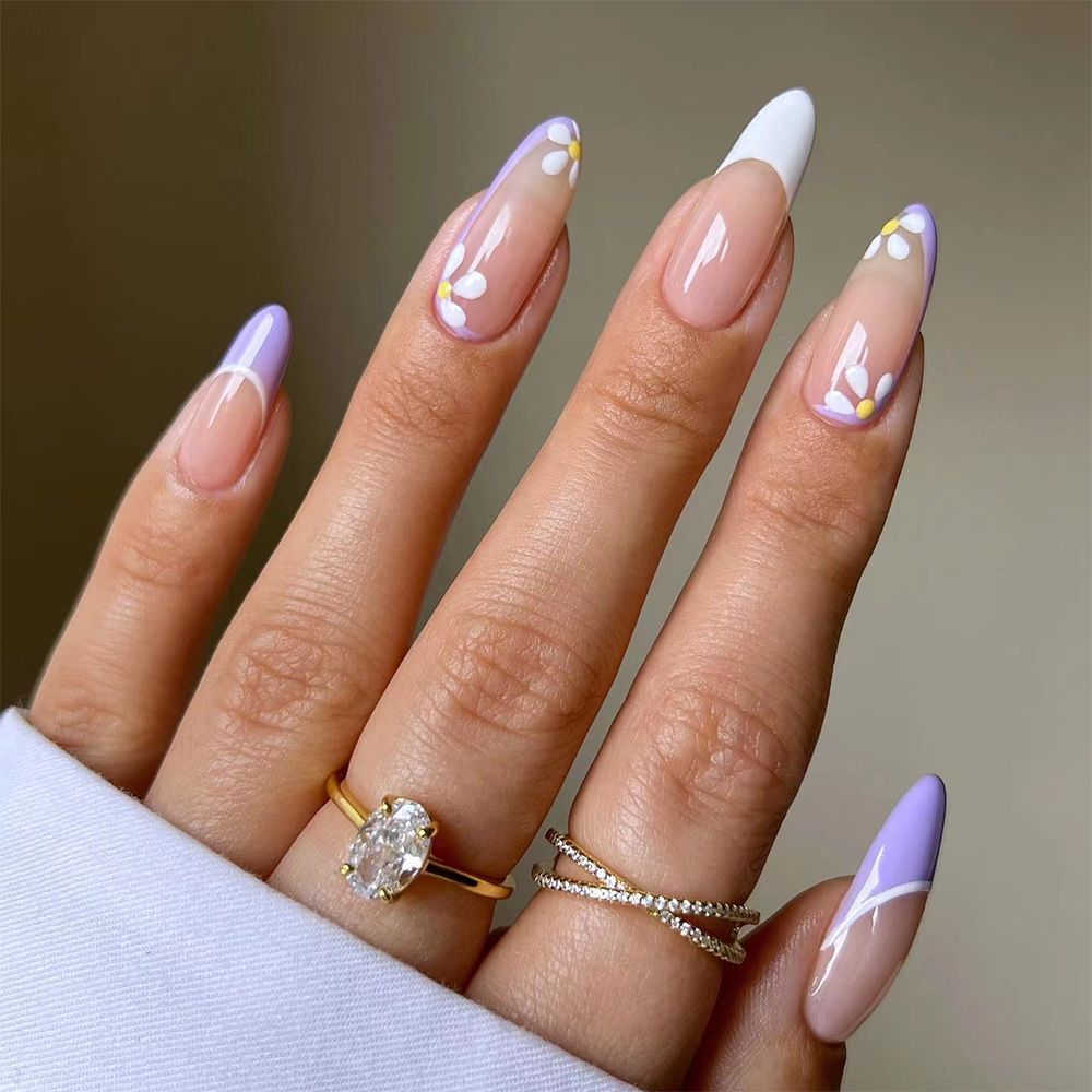 24PCS/Box 2023 New Artificial Nails With Glue Milky White Pink Gradients Long Ballet Full Cover Acrylic Nail Stick Fake Nail Tips