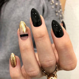 Qfdian 24pcs Almond False Press On Nails Matte Black Color Leopard Finished Wearable Full Cover Beauty Fashion Nails Products