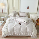 Korean Princess Style Chiffon Bedding Set 100% Cotton Elegant King Size Duvet Cover Set with Sheets Quilt Cover and Pillowcases