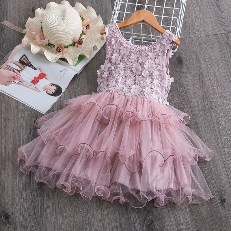 Qfdian Girls Casual Holiday Dresses Kids Sundress for Girl Floral Embroidery Princess Dress for Baby Girl Backless Wear for Beauty Girl