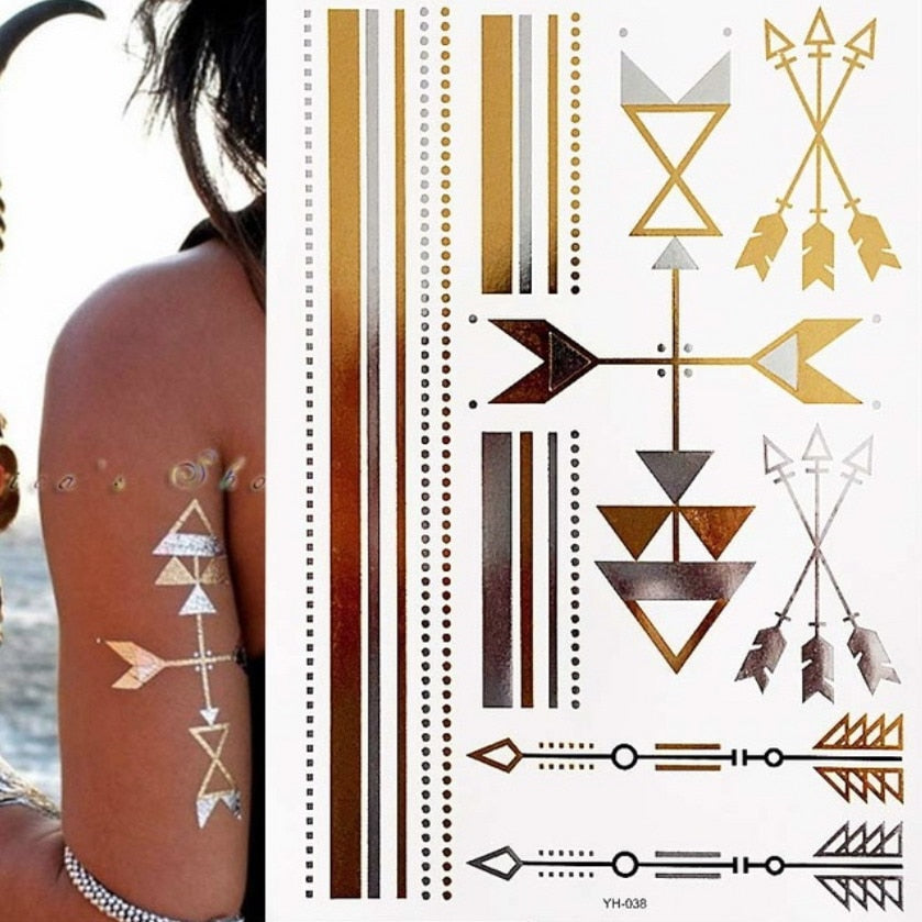 Qfdian gifts for women hot sale new Temporary Tattoos Gold Silver Boho Waterproof Flash Fake Tattoo Sticker Designs for Women Girls Body Art Jewelry Bracelet Decal