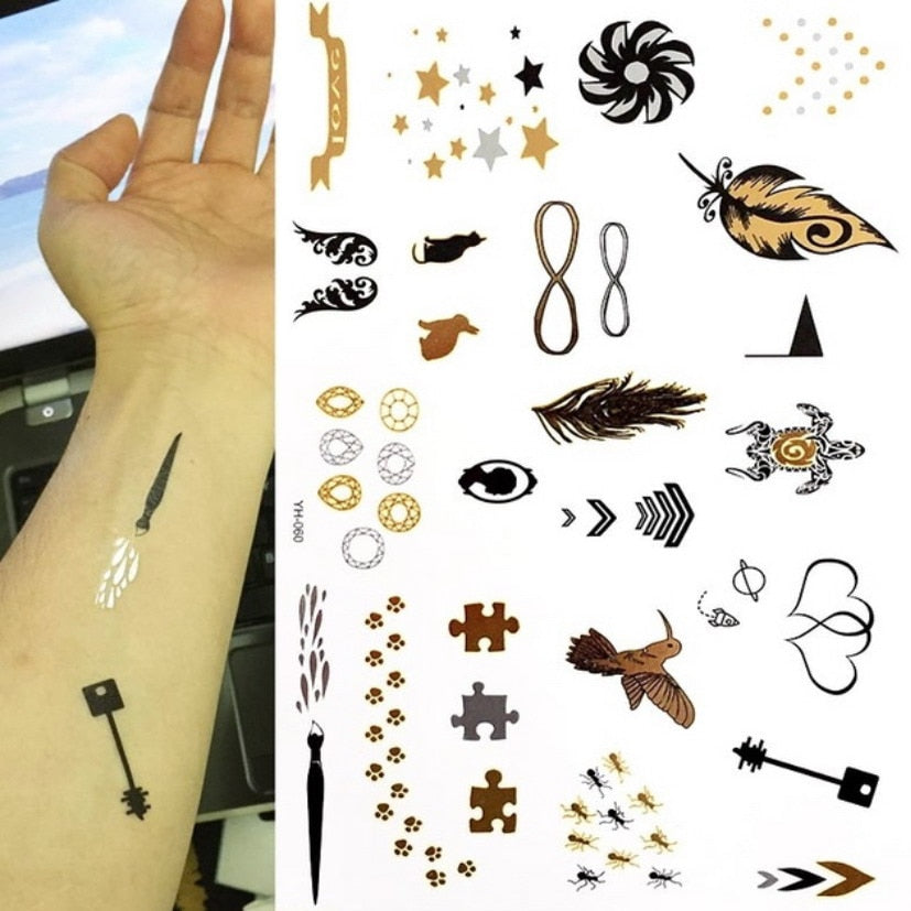 Qfdian gifts for women hot sale new Temporary Tattoos Gold Silver Boho Waterproof Flash Fake Tattoo Sticker Designs for Women Girls Body Art Jewelry Bracelet Decal