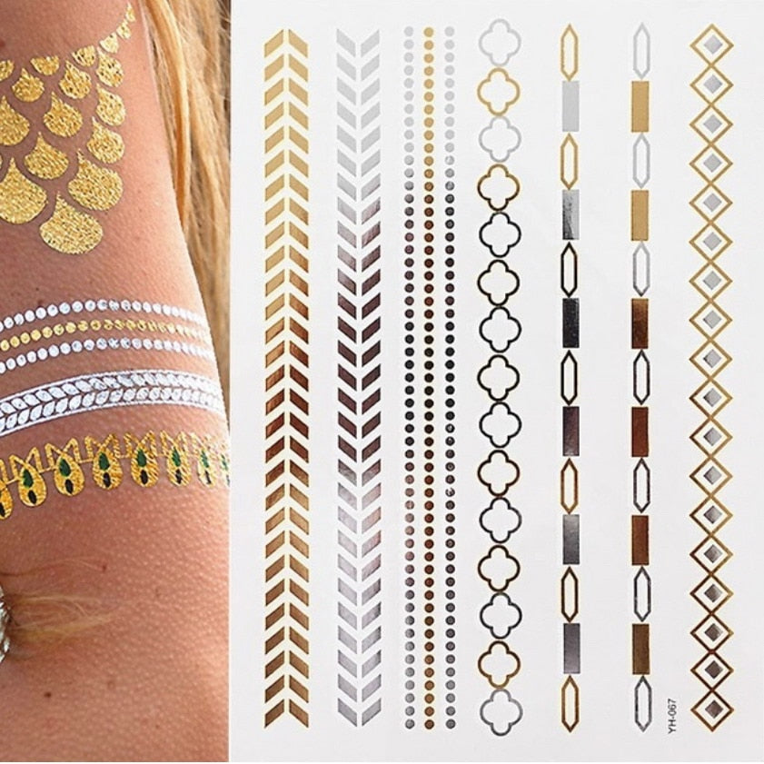 Qfdian gifts for women hot sale new Temporary Tattoos Gold Silver Boho Waterproof Flash Fake Tattoo Sticker Designs for Women Girls Body Art Jewelry Bracelet Decal